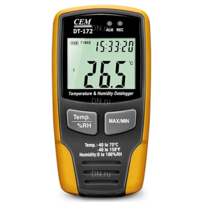 Логгеры (регистраторы температуры и влажности) CEM DT, диапазон измеряемых температур от -40 до +70°C, диапазон измеряемой влажности - 0-100%