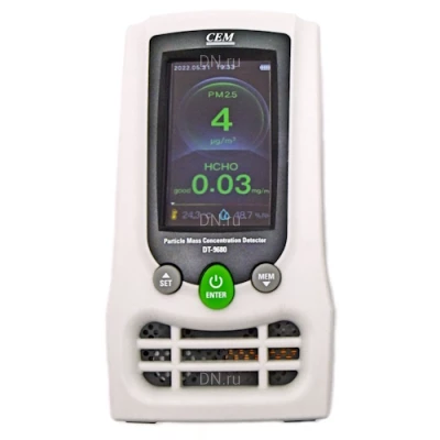 Пылемеры CEM DT (счётчики пылевых частиц), диапазон содержания взвешенных твердых частиц - 0-2000мкг/м3, диапазон измеряемых температур от -20 до +70°C, диапазон измеряемой влажности - 0-100%