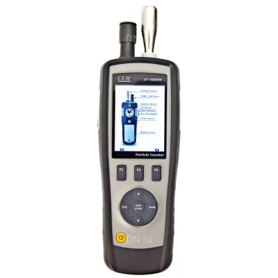 Пылемер CEM DT-9880M (счётчик пылевых частиц), диапазон содержания взвешенных твердых частиц - 0-2000мкг/м3, диапазон измеряемых температур от 0 до +50°C, диапазон измеряемой влажности - 0-100%