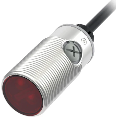 Датчик оптический LANBAO PSM-GM2DNBR, цилиндрический, материал корпуса - латунь, никелированный, красный свет - 640нм, выход - NPN, настройка - NO/NC, рабочая дистанция - 2м, напряжение - 30В, IP67, кабель - 2м