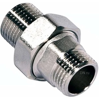 Соединения разъемные (американка) DN.ru А-304-НР-НР-PTFE 1/4″-3″ Ду8-80 Ру20 с уплотнением под гайкой по плоскости, корпус - нержавеющая сталь AISI 304, присоединение - наружная/наружная резьба, тип резьбы - BSPT