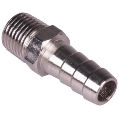 Штуцер елочка DN.ru ШЕ304-T-3/8-12 3/8″х12мм Ду10 Ру16 шланговый, корпус - нержавеющая сталь AISI 304 (CF8), присоединение - наружная резьба/штуцер (опрессовано)