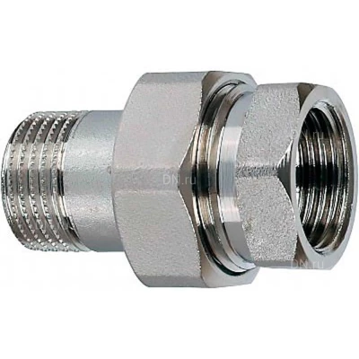 Соединение разъемное (американка) DN.ru А-304-НР-ВР-PTFE 1/2″ Ду15 Ру20 с уплотнением под гайкой по плоскости, корпус - нержавеющая сталь AISI 304, присоединение - наружная/внутренняя резьба, тип резьбы - BSPT/BSPP