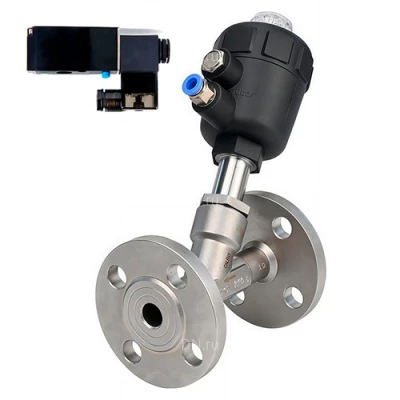 Клапаны отсечные пневматические DN.ru VSP3241P-F-1PNC Ду15-100 Ру25, корпус - нержавеющая сталь CF8M (AISI 316), корпус привода - пластик, с пневмораспределителем DN.ru 3V210-08-NC AC220V