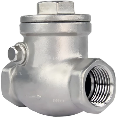 Клапан обратный поворотный DN.ru VCT3232-T 1″ Ду25 Ру16 WDVF резьбовой, корпус - нержавеющая сталь AISI 316, диск - нержавеющая сталь AISI 316, уплотнение - PTFE