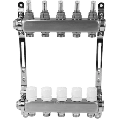 Коллекторная группа DN.ru GC1-31-2 1″ Ду25 Ру10 отводов — 2, в сборе с расходомерами и терморегулирующими клапанами, без переходников, корпус - нержавеющая сталь AISI 304