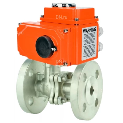 Краны шаровые DN.ru BV3232P(2pc)-FP-F-ISO-H Ду40-50 Ру16 полнопроходные фланцевые, корпус - нержавеющая сталь 316, уплотнение - PTFE, с электроприводом DN.ru QT-N-EM-O1-24VDC-У1 HARK