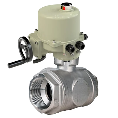 Краны шаровые DN.ru BV3232P(4pc)-SP-3WL-T-ISO-H WDVF Ду32-65 Ру63/40 стандартнопроходные, 3-ходовые L-тип, внутренняя резьба, корпус - нержавеющая сталь AISI 316, уплотнение - PTFE, с электроприводом ГЗ-ОФ 220В