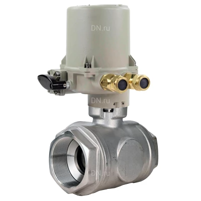 Кран шаровой DN.ru BV3232P(4pc)-SP-3WL-T-ISO-H WDVF Ду40 Ру63 стандартнопроходной, 3-ходовой L-тип, внутренняя резьба, корпус - нержавеющая сталь AISI 316, уплотнение - PTFE, с электроприводом ГЗ-ОФВ-80/21К 24В