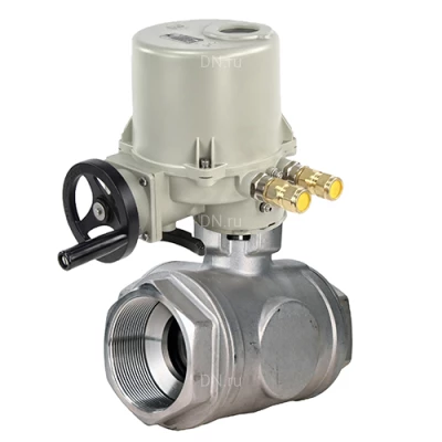 Краны шаровые DN.ru BV3232P(4pc)-SP-3WL-T-ISO-H WDVF Ду32-65 Ру63/40 стандартнопроходные, 3-ходовые L-тип, внутренняя резьба, корпус - нержавеющая сталь AISI 316, уплотнение - PTFE, с электроприводом ГЗ-ОФВ 220В