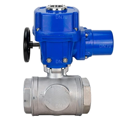 Краны шаровые DN.ru BV3232P(4pc)-SP-3WL-T-ISO-H WDVF Ду32-65 Ру63/40 стандартнопроходные, 3-ходовые L-тип, внутренняя резьба, корпус - нержавеющая сталь AISI 316, уплотнение - PTFE, с электроприводом DN.ru QT-N-M-O2-220VAC-У1