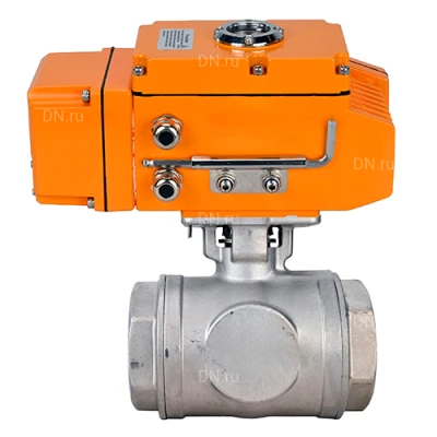 Краны шаровые DN.ru BV3232P(4pc)-SP-3WL-T-ISO-H WDVF Ду32-40 Ру63 стандартнопроходные, 3-ходовые L-тип, внутренняя резьба, корпус - нержавеющая сталь AISI 316, уплотнение - PTFE, с электроприводом DN.ru QT-N-EM-B1-220VAC-У1 HARK