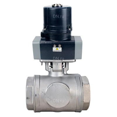 Кран шаровой DN.ru BV3232P(4pc)-SP-3WL-T-ISO-H WDVF Ду65 Ру40 стандартнопроходной, 3-ходовой L-тип, внутренняя резьба, корпус - нержавеющая сталь AISI 316, уплотнение - PTFE, с электроприводом DN.ru QTSA-N-020EM-O0-220VAC