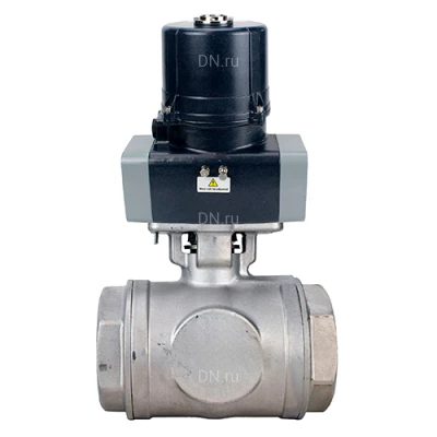 Краны шаровые DN.ru BV3232P(4pc)-SP-3WL-T-ISO-H WDVF Ду65 Ру40 стандартнопроходные, 3-ходовые L-тип, внутренняя резьба, корпус - нержавеющая сталь AISI 316, уплотнение - PTFE, с электроприводом DN.ru QTSA-N-EM-O0-220VAC
