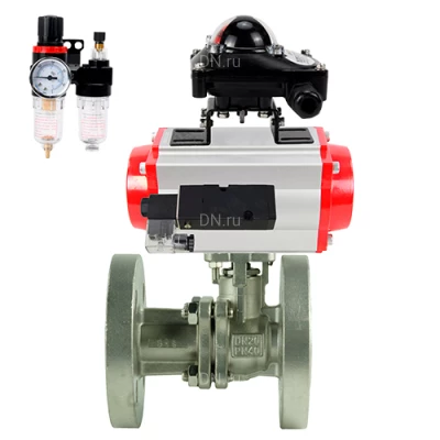 Краны шаровые DN.ru BV3232P(2pc)-FP-F-ISO-H Ду15-250 Ру16/40 полнопроходные двухходовые, нержавеющая сталь 316, фланцевые, уплотнение - PTFE, с пневмоприводом PA-DA, пневмораспределителем 4М310-08 220В NAMUR, БКВ APL-210N и БПВ AFC2000