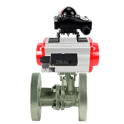 Краны шаровые DN.ru BV3232P(2pc)-FP-F-ISO-H Ду20-150 Ру16/40 полнопроходные двухходовые, нержавеющая сталь 316, фланцевые, уплотнение - PTFE, с пневмоприводом PA-SA, пневмораспределителем 4М310-08 220В NAMUR и БКВ APL-210N