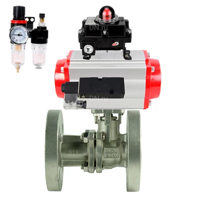 Краны шаровые DN.ru BV3232P(2pc)-FP-F-ISO-H Ду15-250 Ру16/40 полнопроходные двухходовые, нержавеющая сталь 316, фланцевые, уплотнение - PTFE, с пневмоприводом PA-DA, пневмораспределителем 4М310-08 24В NAMUR, БКВ APL-410N EX и БПВ AFC2000