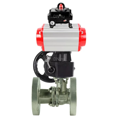 Краны шаровые DN.ru BV3232P(2pc)-FP-F-ISO-H Ду15-250 Ру16/40 полнопроходные двухходовые, нержавеющая сталь 316, фланцевые, уплотнение - PTFE, с пневмоприводом PA-DA, ручным дублером MON и БКВ APL-410N EX