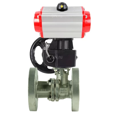 Краны шаровые DN.ru BV3232P(2pc)-FP-F-ISO-H Ду15-250 Ру16/40 полнопроходные двухходовые, нержавеющая сталь 316, фланцевые, уплотнение - PTFE, с пневмоприводом PA-DA и ручным дублером MON