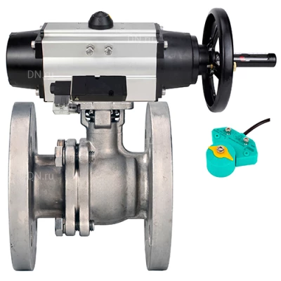 Краны шаровые DN.ru BV3232P(2pc)-FP-F-ISO-H WDVF Ду80-100 Ру16 полнопроходные, фланцевые, корпус - нержавеющая сталь 316, уплотнение - PTFE, с пневмоприводом PA-DA-105-1, пневмораспределителем 4М310-08 220В NAMUR и магнитным переключателем ALS200D