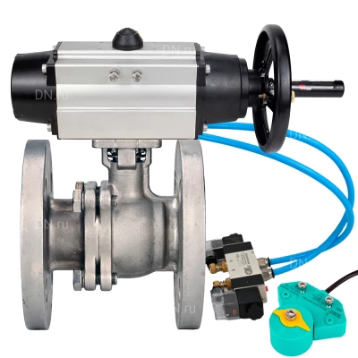 Кран шаровой DN.ru BV3232P(2pc)-FP-F-ISO-H WDVF Ду80 Ру16 полнопроходной, фланцевый, корпус - нержавеющая сталь 316, уплотнение - PTFE, с пневмоприводом PA-DA-105-1, пневмораспределителем 4V320-10 220В и магнитным переключателем ALS200D