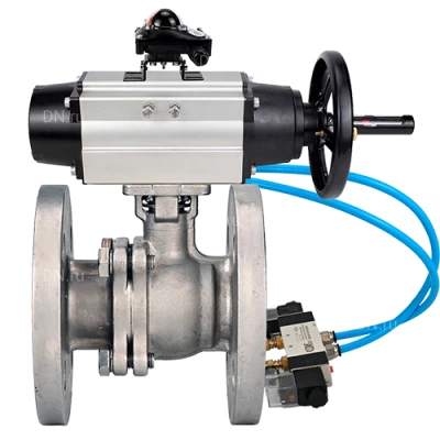 Краны шаровые DN.ru BV3232P(2pc)-FP-F-ISO-H WDVF Ду80-100 Ру16 полнопроходные, фланцевые, корпус - нержавеющая сталь 316, уплотнение - PTFE, с пневмоприводом PA-DA-105-1, пневмораспределителем 4V320-10 220В и БКВ APL-210N