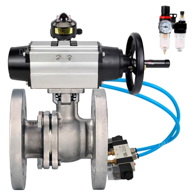 Кран шаровой DN.ru BV3232P(2pc)-FP-F-ISO-H WDVF Ду80 Ру16 полнопроходной, фланцевый, корпус - нержавеющая сталь 316, уплотнение - PTFE, с пневмоприводом PA-DA-105-1, пневмораспределителем 4V320-08 220В, БКВ APL-510N EX и БПВ AFC2000