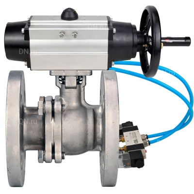 Кран шаровой DN.ru BV3232P(2pc)-FP-F-ISO-H WDVF Ду80 Ру16 полнопроходной, фланцевый, корпус - нержавеющая сталь 316, уплотнение - PTFE, с пневмоприводом PA-DA-105-1 и пневмораспределителем 4V320-08 220В