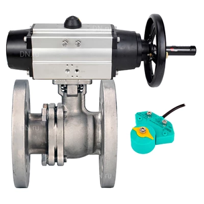 Краны шаровые DN.ru BV3232P(2pc)-FP-F-ISO-H WDVF Ду80-100 Ру16 полнопроходные, фланцевые, корпус - нержавеющая сталь 316, уплотнение - PTFE, с пневмоприводом DN.ru PA-DA-105-1 и магнитным переключателем ALS200D