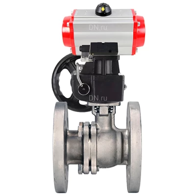 Краны шаровые DN.ru BV3232P(2pc)-FP-F-ISO-H WDVF Ду50-200 Ру40/16 полнопроходные, фланцевые, корпус - нержавеющая сталь 316, уплотнение - PTFE, с пневмоприводом PA-DA, пневмораспределителем 4М310-08 24В NAMUR и ручным дублером MON