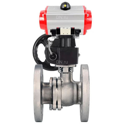 Кран шаровой DN.ru BV3232P(2pc)-FP-F-ISO-H WDVF Ду200 Ру16 полнопроходной, фланцевый, корпус - нержавеющая сталь 316, уплотнение - PTFE, с пневмоприводом PA-DA-160, пневмораспределителем 4V320-10 220В NAMUR и ручным дублером MON4-1200-T54-ISO