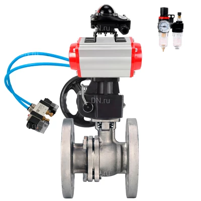 Кран шаровой DN.ru BV3232P(2pc)-FP-F-ISO-H WDVF Ду200 Ру16 полнопроходной, фланцевый, нержавеющая сталь 316, PTFE, с пневмоприводом PA-DA-160, пневмораспределителем 4V320-08 220В, БКВ APL-210N, БПВ AFC2000 и ручным дублером MON4-1200-T54-ISO