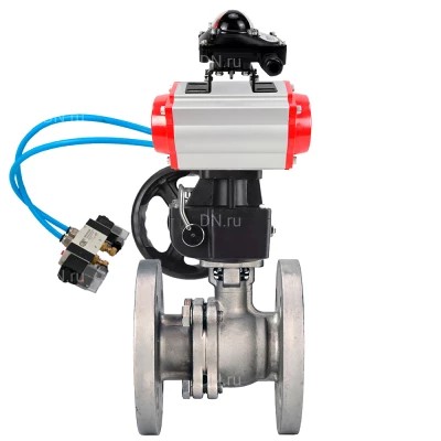 Кран шаровой DN.ru BV3232P(2pc)-FP-F-ISO-H WDVF Ду50 Ру40 полнопроходной, фланцевый, корпус - нержавеющая сталь 316, уплотнение - PTFE, с пневмоприводом PA-DA-083, пневмораспределителем 4V320-08 220В, БКВ APL-210N и ручным дублером MON1-250-T26-ISO