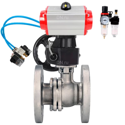 Кран шаровой DN.ru BV3232P(2pc)-FP-F-ISO-H WDVF Ду50 Ру40 полнопроходной, фланцевый, корпус - нержавеющая сталь 316, уплотнение - PTFE, с пневмоприводом PA-DA-083, пневмораспределителем 4V320-08 220В, БПВ AFC2000 и ручным дублером MON1-250-T26-ISO