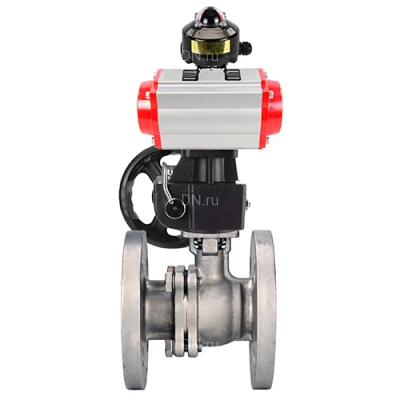 Краны шаровые DN.ru BV3232P(2pc)-FP-F-ISO-H WDVF Ду50-200 Ру40/16 полнопроходные, фланцевые, корпус - нержавеющая сталь 316, уплотнение - PTFE, с пневмоприводом PA-DA, БКВ APL-510N EX и ручным дублером MON