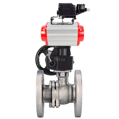 Краны шаровые DN.ru BV3232P(2pc)-FP-F-ISO-H WDVF Ду50-200 Ру40/16 полнопроходные, фланцевые, нержавеющая сталь 316, PTFE, с пневмоприводом PA-DA, ручным дублером MON и электропневматическим поворотным позиционером YT-1000RSN с обратной связью