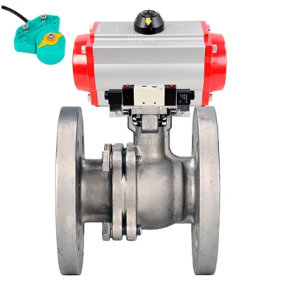 Краны шаровые DN.ru BV3232P(2pc)-FP-F-ISO-H WDVF Ду50-100 Ру40/16 полнопроходные, фланцевые, корпус - нержавеющая сталь 316, уплотнение - PTFE, с пневмоприводом PA-DA, пневмораспределителем 4V320-10 220В NAMUR и магнитным переключателем ALS200D