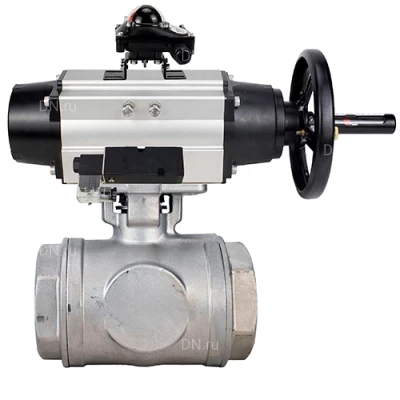 Краны шаровые DN.ru BV3232P(4pc)-SP-3WL-T-ISO-H WDVF Ду65 Ру40 стандартнопроходные, 3-ходовые L-тип, внутренняя резьба, нержавеющая сталь AISI 316, PTFE, с пневмоприводом PA-DA-105-1, пневмораспределителем 4М310-08 220В NAMUR и БКВ APL-210N