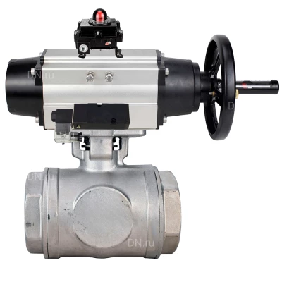 Кран шаровой DN.ru BV3232P(4pc)-SP-3WL-T-ISO-H WDVF Ду65 Ру40 стандартнопроходной, 3-ходовой L-тип, внутренняя резьба, нержавеющая сталь AISI 316, PTFE, с пневмоприводом PA-DA-105-1, пневмораспределителем 4М310-08 220В NAMUR и БКВ APL-410N EX