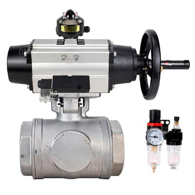 Краны шаровые DN.ru BV3232P(4pc)-SP-3WL-T-ISO-H WDVF Ду65 Ру40 стандартнопроходные, 3-ходовые L-тип, внутренняя резьба, нержавеющая сталь AISI 316, PTFE, с пневмоприводом PA-DA-105-1, пневмораспределителем 4М310-08 24В NAMUR, БКВ APL-510N EX и БПВ AFC2000