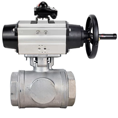 Краны шаровые DN.ru BV3232P(4pc)-SP-3WL-T-ISO-H WDVF Ду65 Ру40 стандартнопроходные, 3-ходовые L-тип, внутренняя резьба, корпус - нержавеющая сталь AISI 316, уплотнение - PTFE, с пневмоприводом PA-DA-105-1 и БКВ APL-210N