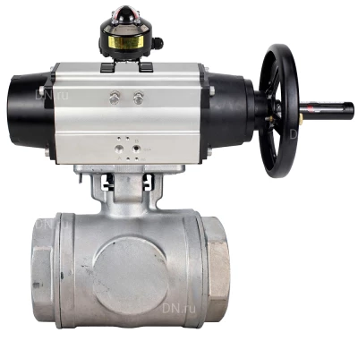 Кран шаровой DN.ru BV3232P(4pc)-SP-3WL-T-ISO-H WDVF Ду65 Ру40 стандартнопроходной, 3-ходовой L-тип, внутренняя резьба, корпус - нержавеющая сталь AISI 316, уплотнение - PTFE, с пневмоприводом PA-DA-105-1 и БКВ APL-510N EX