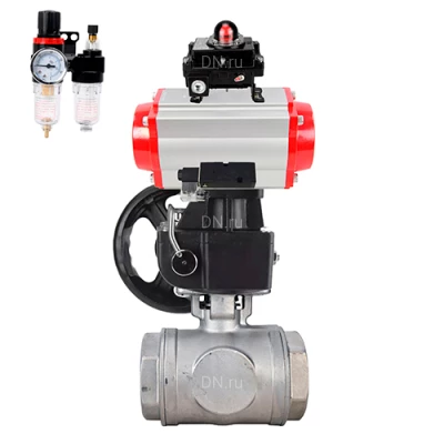 Краны шаровые DN.ru BV3232P(4pc)-SP-3WT-T-ISO-H WDVF Ду25 Ру63 стандартнопроходные, 3-ходовые Т-тип, внутренняя резьба, с пневмоприводом PA-DA, пневмораспределителем 4М310-08 24В NAMUR, БКВ APL-410N EX, БПВ AFC2000 и ручным дублером MON