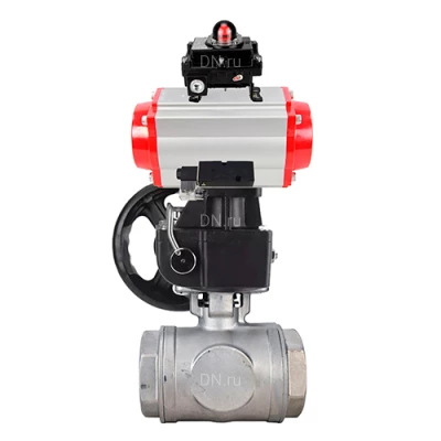 Краны шаровые DN.ru BV3232P(4pc)-SP-3WL-T-ISO-H WDVF Ду32-65 Ру63/40 стандартнопроходные, 3-ходовые L-тип, внутренняя резьба, с пневмоприводом PA-DA, пневмораспределителем 4М310-08 220В NAMUR, БКВ APL-410N EX и ручным дублером MON