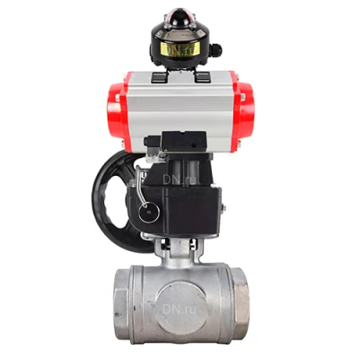 Краны шаровые DN.ru BV3232P(4pc)-SP-3WL-T-ISO-H WDVF Ду32-65 Ру63/40 стандартнопроходные, 3-ходовые L-тип, внутренняя резьба, с пневмоприводом PA-DA, пневмораспределителем 4М310-08 24В NAMUR, БКВ APL-510N EX и ручным дублером MON