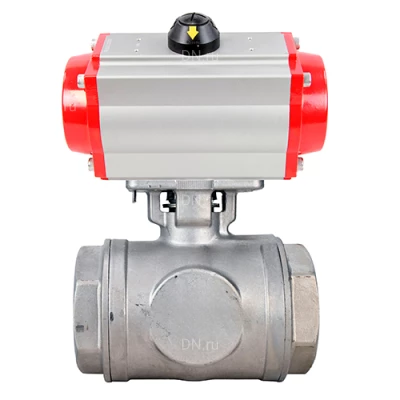 Краны шаровые DN.ru BV3232P(4pc)-SP-3WL-T-ISO-H WDVF Ду40-65 Ру63/40 стандартнопроходные, 3-ходовые L-тип, внутренняя резьба, корпус - нержавеющая сталь AISI 316, уплотнение - PTFE, с пневмоприводом DN.ru PA-SA с возвратными пружинами