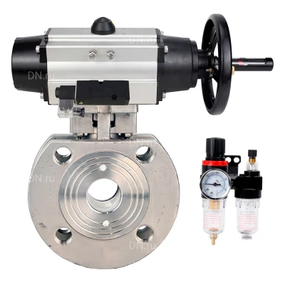 Кран шаровой DN.ru BV3232P-FP-Fb-ISO-H WDVF Ду100 Ру16 полнопроходной, межфланцевый, корпус - нержавеющая сталь 316, уплотнение - PTFE, с пневмоприводом PA-DA-105-1, пневмораспределителем 4М310-08 220В NAMUR и БПВ AFC2000