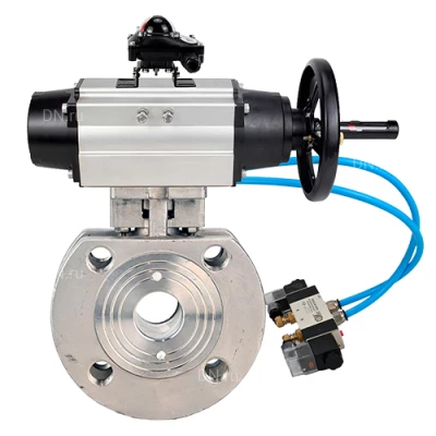 Краны шаровые DN.ru BV3232P-FP-Fb-ISO-H WDVF Ду80-100 Ру16 полнопроходные, межфланцевые, корпус - нержавеющая сталь 316, уплотнение - PTFE, с пневмоприводом PA-DA-105-1, пневмораспределителем 4V320-08 220В и БКВ APL-210N