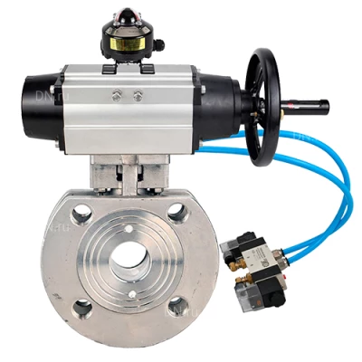 Краны шаровые DN.ru BV3232P-FP-Fb-ISO-H WDVF Ду80-100 Ру16 полнопроходные, межфланцевые, корпус - нержавеющая сталь 316, уплотнение - PTFE, с пневмоприводом PA-DA-105-1, пневмораспределителем 4V320-08 220В и БКВ APL-510N EX
