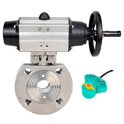 Краны шаровые DN.ru BV3232P-FP-Fb-ISO-H WDVF Ду80-100 Ру16 полнопроходные, межфланцевые, корпус - нержавеющая сталь 316, уплотнение - PTFE, с пневмоприводом DN.ru PA-DA-105-1 и магнитным переключателем ALS200D